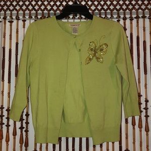 green button up sweater